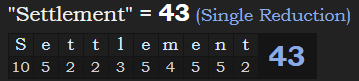 "Settlement" = 43 (Single Reduction)