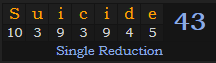 "Suicide" = 43 (Single Reduction)