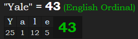 "Yale" = 43 (English Ordinal)