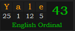 "Yale" = 43 (English Ordinal)