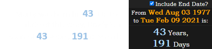 Marty was born in ’43. On the date of this story, Brady is a span of 43 years, 191 days old: