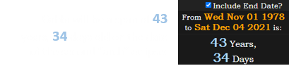 Gabbi will be a span of 43 years, 34 days old on the date of the second “arch” eclipse: