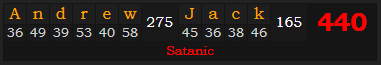 "Andrew Jack" = 440 (Satanic)