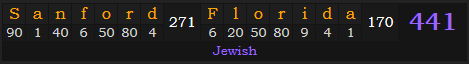 "Sanford, Florida" = 441 (Jewish)