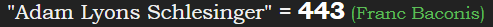 "Adam Lyons Schlesinger" = 443 (Franc Baconis)