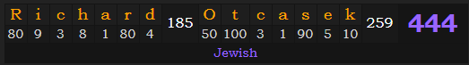 "Richard Otcasek" = 444 (Jewish)