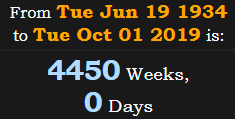 4450 Weeks, 0 Days