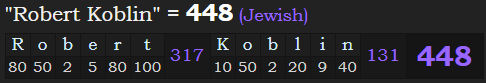 "Robert Koblin" = 448 (Jewish)