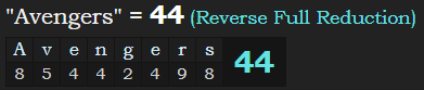 "Avengers" = 44 (Reverse Full Reduction)