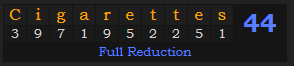 "Cigarettes" = 44 (Full Reduction)