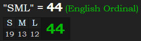 "SML" = 44 (English Ordinal)