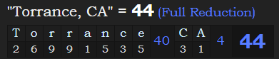 "Torrance, CA" = 44 (Full Reduction)