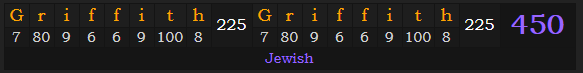 "Griffith Griffith" = 450 (Jewish)