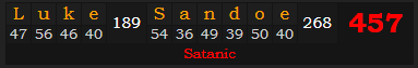 "Luke Sandoe" = 457 (Satanic)