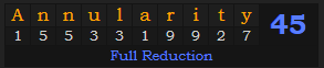 "Annularity" = 45 (Full Reduction)
