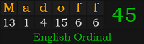 "Madoff" = 45 (English Ordinal)