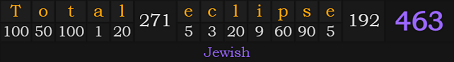 "Total eclipse" = 463 (Jewish)