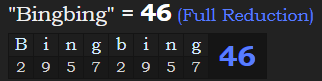 "Bingbing" = 46 (Full Reduction)