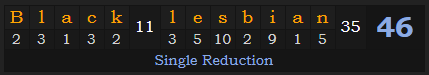 "Black lesbian" = 46 (Single Reduction)