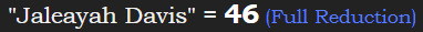 "Jaleayah Davis" = 46 (Full Reduction)