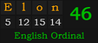 "Elon" = 46 (English Ordinal)