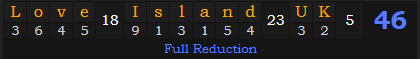 "Love Island UK" = 46 (Full Reduction)