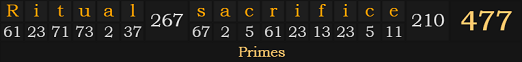 "Ritual sacrifice" = 477 (Primes)