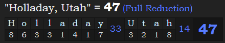 "Holladay, Utah" = 47 (Full Reduction)