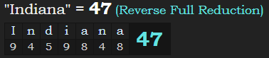 "Indiana" = 47 (Reverse Full Reduction)