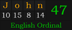 "John" = 47 (English Ordinal)