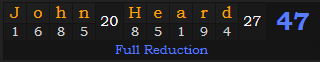 "John Heard" = 47 (Full Reduction)