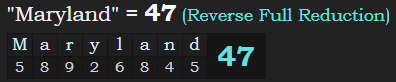 "Maryland" = 47 (Reverse Full Reduction)