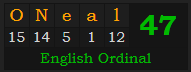 "O'Neal" = 47 (English Ordinal)