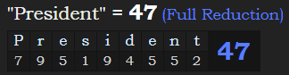 "President" = 47 (Full Reduction)