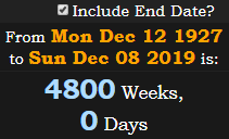4800 Weeks, 0 Days
