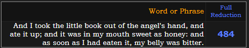 And I took the little book out of the angel's hand, and ate it up; and it was in my mouth sweet as honey: and as soon as I had eaten it, my belly was bitter. 