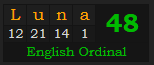 "Luna" = 48 (English Ordinal)