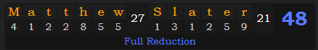 "Matthew Slater" = 48 (Full Reduction)