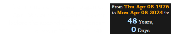 The tournament he won began on April 8th, or 4/8, exactly 48 years before the second Great American Eclipse in 2024. 2×24 = 48.