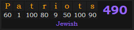 "Patriots" = 490 (Jewish)