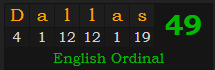 "Dallas" = 49 (English Ordinal)