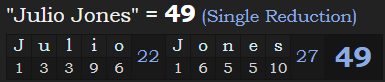 "Julio Jones" = 49 (Single Reduction)