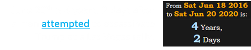 June 20th is 4 years, 2 days after a man attempted to assassinate Trump at a Las Vegas rally: