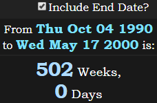 502 Weeks, 0 Days