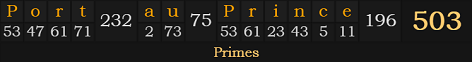 "Port-au-Prince" = 503 (Primes)