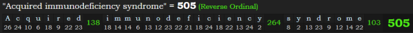 "Acquired immunodeficiency syndrome" = 505 (Reverse Ordinal)