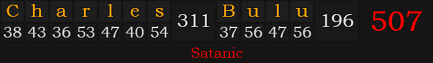 "Charles Bulu" = 507 (Satanic)