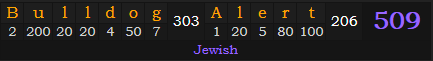 "Bulldog Alert" = 509 (Jewish)