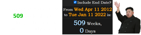 Today is a span of exactly 509 weeks after Kim Jong-un became the Workers’ Party leader: