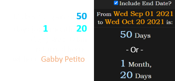 It’s been a span of 50 days (or 1 month, 20 days) since Brian returned home without Gabby Petito: